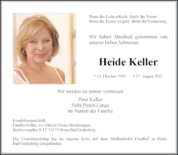 Anzeige von Heide Keller von General-Anzeiger Bonn