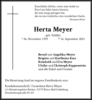 Anzeige von Herta Meyer von General-Anzeiger Bonn