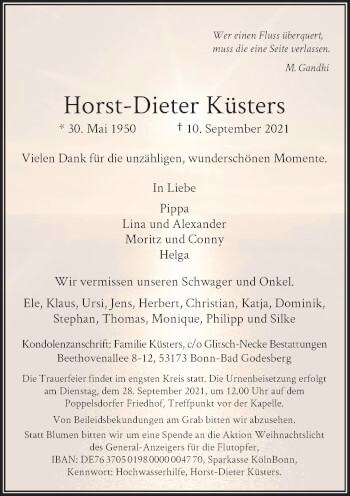 Anzeige von Horst-Dieter Küsters von General-Anzeiger Bonn