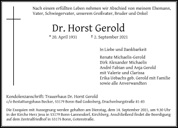 Anzeige von Horst Gerold von General-Anzeiger Bonn