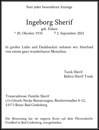 Anzeige von Ingeborg Sherif von General-Anzeiger Bonn