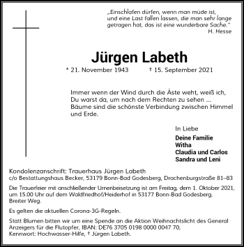 Anzeige von Jürgen Labeth von General-Anzeiger Bonn