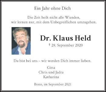 Anzeige von Klaus Held von General-Anzeiger Bonn