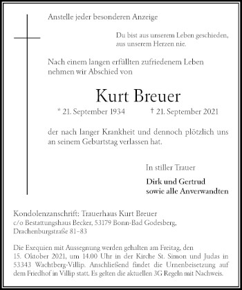 Anzeige von Kurt Breuer von General-Anzeiger Bonn
