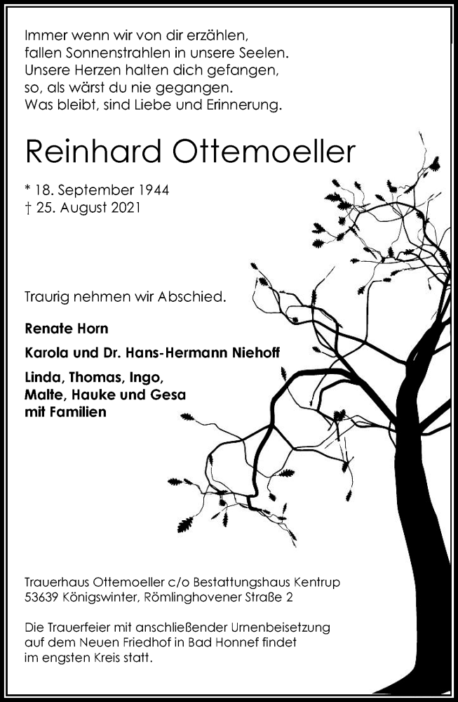  Traueranzeige für Reinhard Ottemoeller vom 04.09.2021 aus General-Anzeiger Bonn