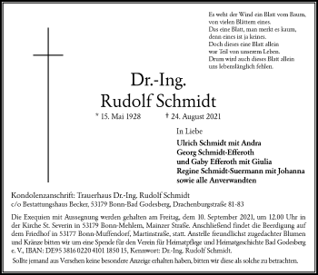 Anzeige von Rudolf Schmidt von General-Anzeiger Bonn