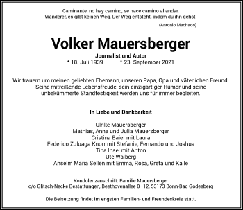 Anzeige von Volker Mauersberger von General-Anzeiger Bonn