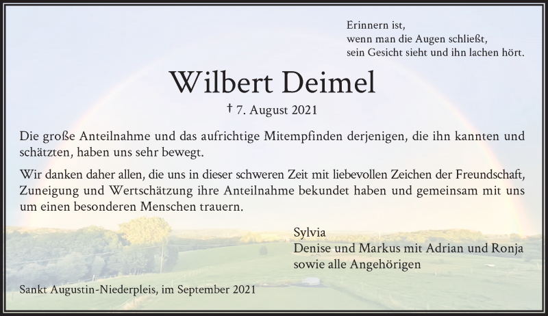  Traueranzeige für Wilbert Deimel vom 11.09.2021 aus General-Anzeiger Bonn