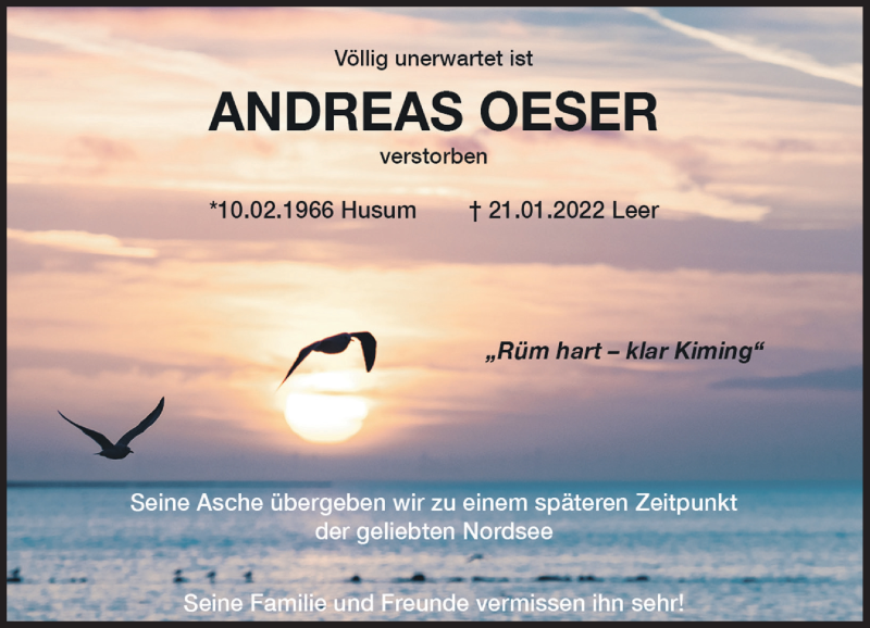  Traueranzeige für Andreas Oeser vom 29.01.2022 aus General-Anzeiger Bonn