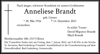 Anzeige von Anneliese Brandt von General-Anzeiger Bonn