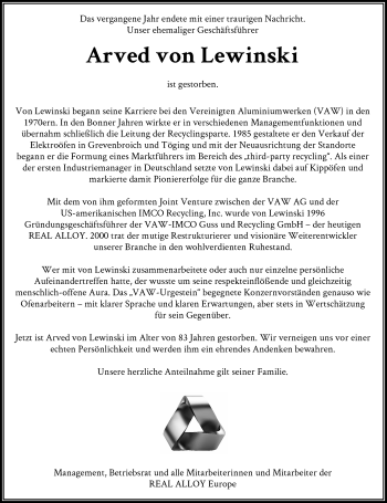 Anzeige von Arved  von Lewinski von General-Anzeiger Bonn