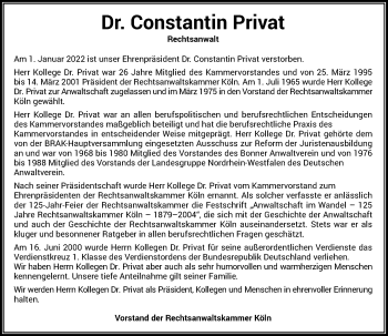 Anzeige von Constantin Privat von General-Anzeiger Bonn
