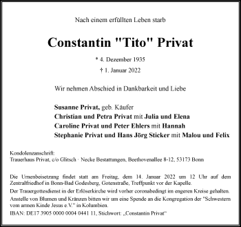 Anzeige von Constantin Privat von General-Anzeiger Bonn