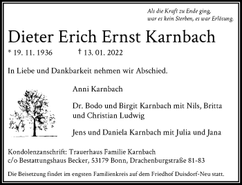 Anzeige von Dieter Erich Ernst Karnbach von General-Anzeiger Bonn