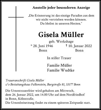 Anzeige von Gisela Müller von General-Anzeiger Bonn