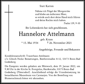 Anzeige von Hannelore Attelmann von General-Anzeiger Bonn