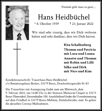 Anzeige von Hans Heidbüchel von General-Anzeiger Bonn