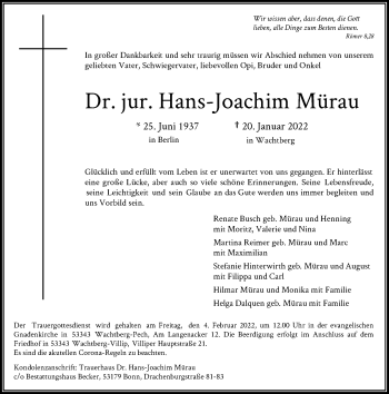Anzeige von Hans-Joachim Mürau von General-Anzeiger Bonn