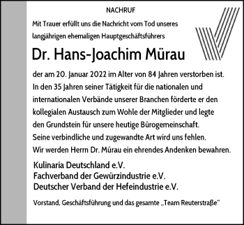 Anzeige von Hans-Joachim Mürau von General-Anzeiger Bonn