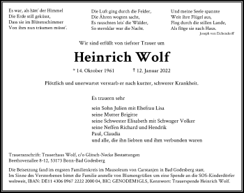 Anzeige von Heinrich Wolf von General-Anzeiger Bonn