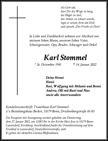 Anzeige von Karl Stommel von General-Anzeiger Bonn