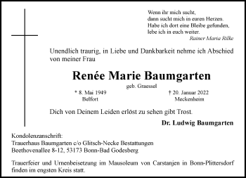 Anzeige von Renée Marie Baumgarten von General-Anzeiger Bonn