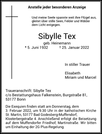 Anzeige von Sibylle Tex von General-Anzeiger Bonn