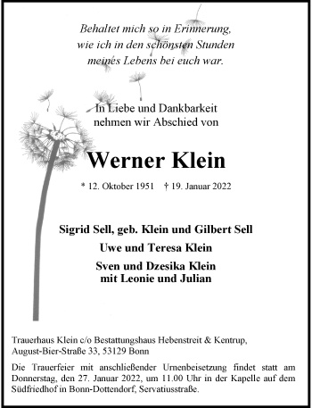 Anzeige von Werner Klein von General-Anzeiger Bonn