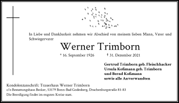 Anzeige von Werner Trimborn von General-Anzeiger Bonn