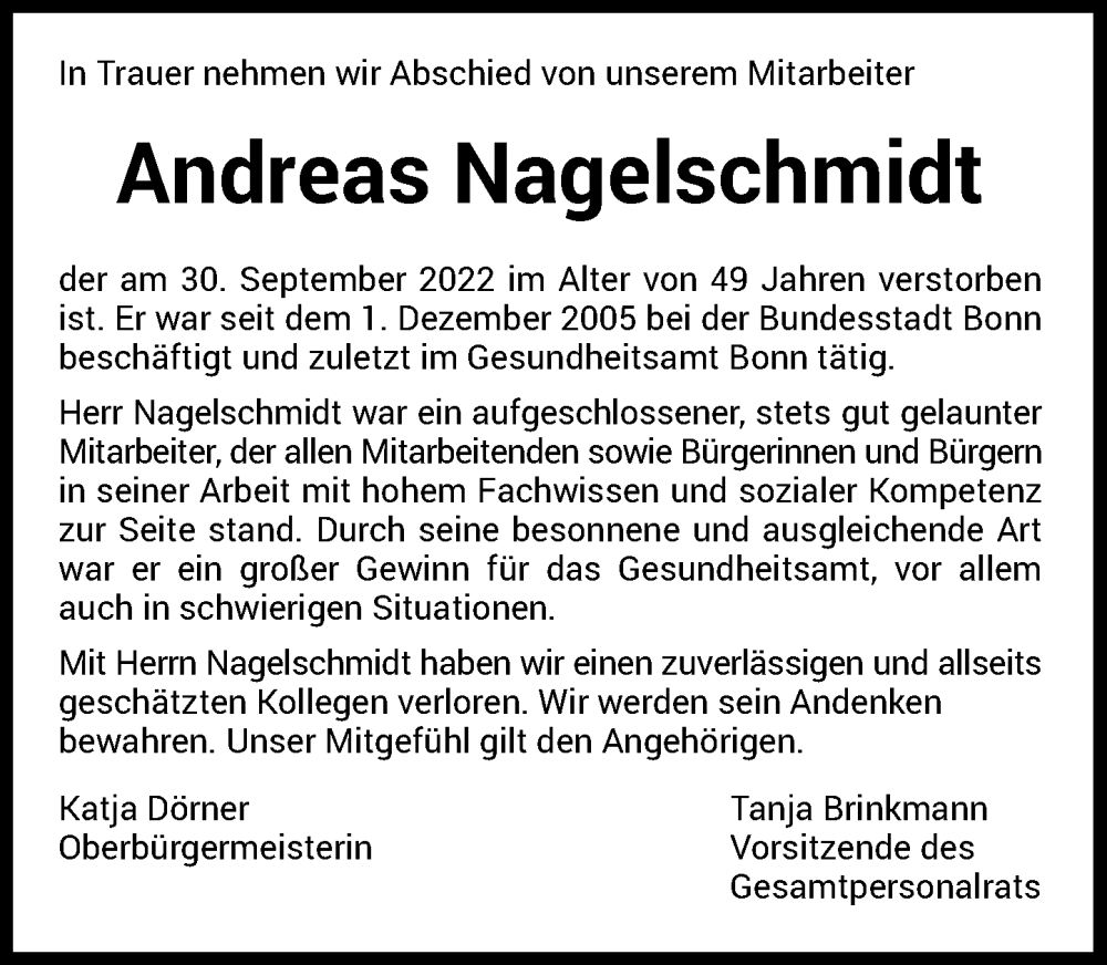  Traueranzeige für Andreas Nagelschmidt vom 03.11.2022 aus General-Anzeiger Bonn