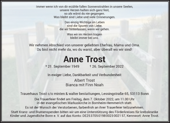 Anzeige von Anne Trost von General-Anzeiger Bonn