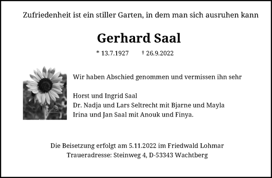 Anzeige von Gerhard Saal von General-Anzeiger Bonn