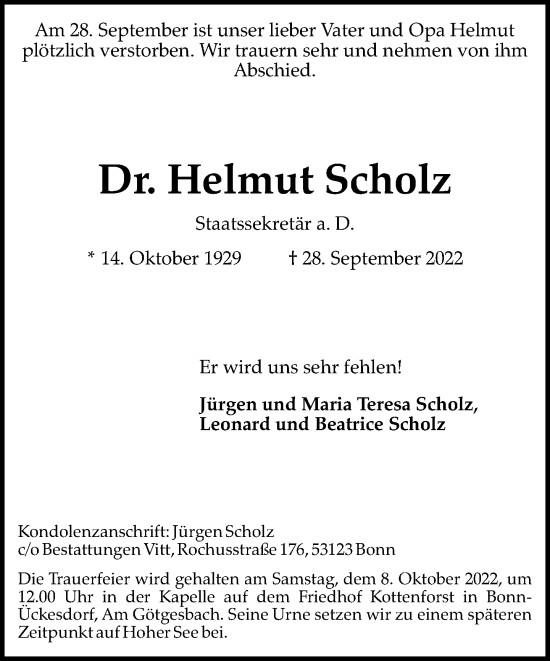 Anzeige von Helmut Scholz von General-Anzeiger Bonn