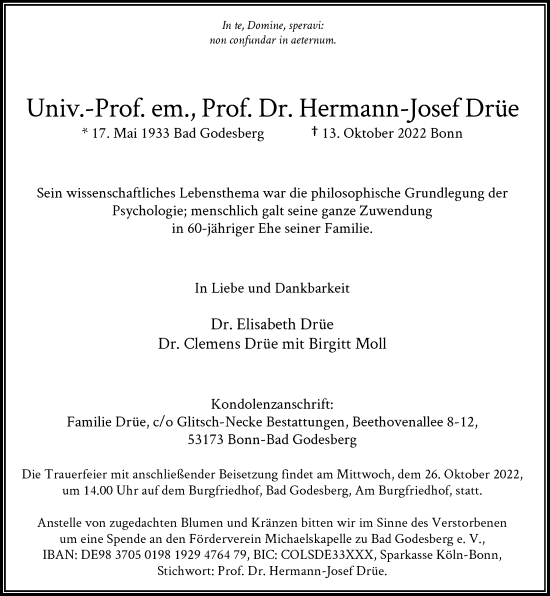 Anzeige von Hermann-Josef Drüe von General-Anzeiger Bonn