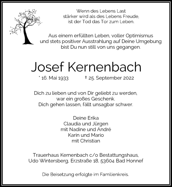 Anzeige von Josef Kernenbach von General-Anzeiger Bonn