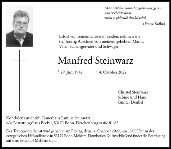 Anzeige von Manfred Steinwarz von General-Anzeiger Bonn