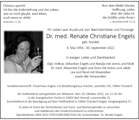 Anzeige von Renate Christiane Engels von General-Anzeiger Bonn
