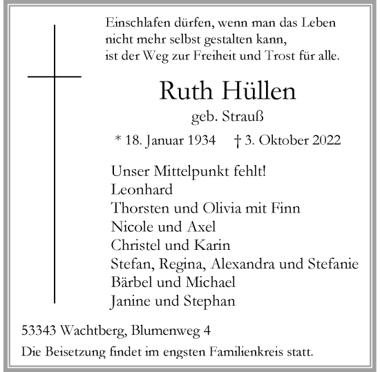 Anzeige von Ruth Hüllen von General-Anzeiger Bonn