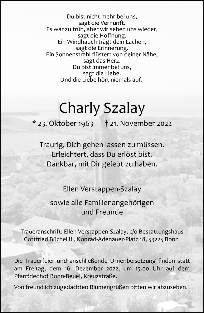  Traueranzeige für Charly Szalay vom 26.11.2022 aus General-Anzeiger Bonn