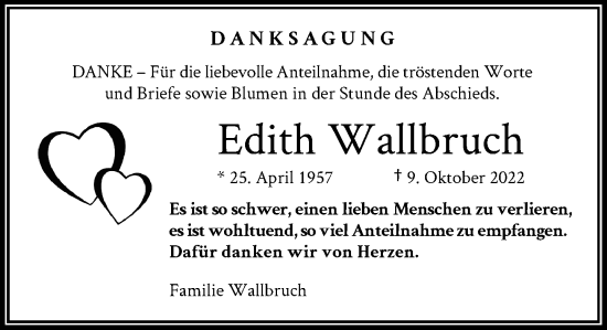 Anzeige von Edith Wallbruch von General-Anzeiger Bonn