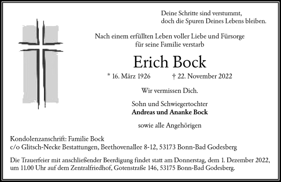 Anzeige von Erich Bock von General-Anzeiger Bonn