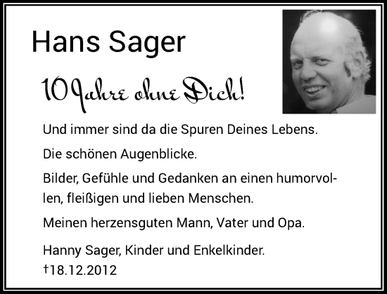 Anzeige von Hans Sager von General-Anzeiger Bonn
