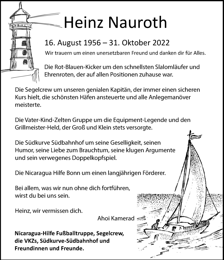  Traueranzeige für Heinz Nauroth vom 05.11.2022 aus General-Anzeiger Bonn