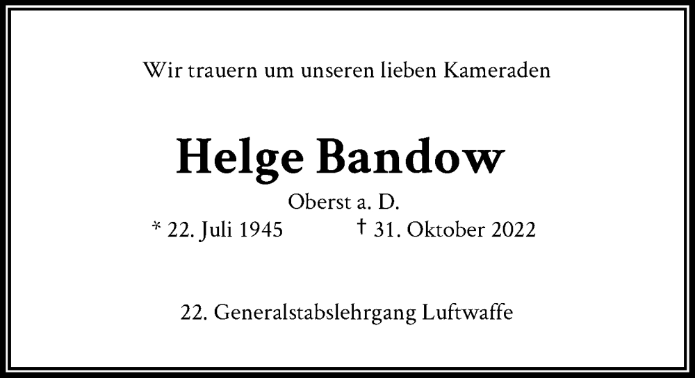  Traueranzeige für Helge Bandow vom 19.11.2022 aus General-Anzeiger Bonn