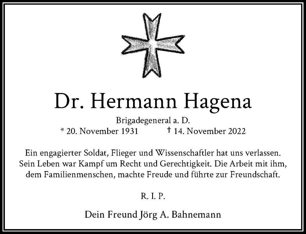  Traueranzeige für Hermann Hagena vom 25.11.2022 aus General-Anzeiger Bonn