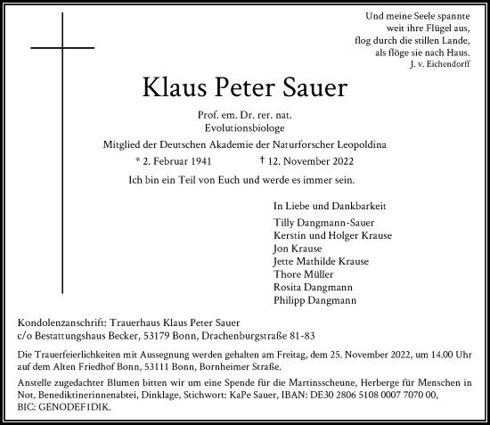 Anzeige von Klaus Peter Sauer von General-Anzeiger Bonn