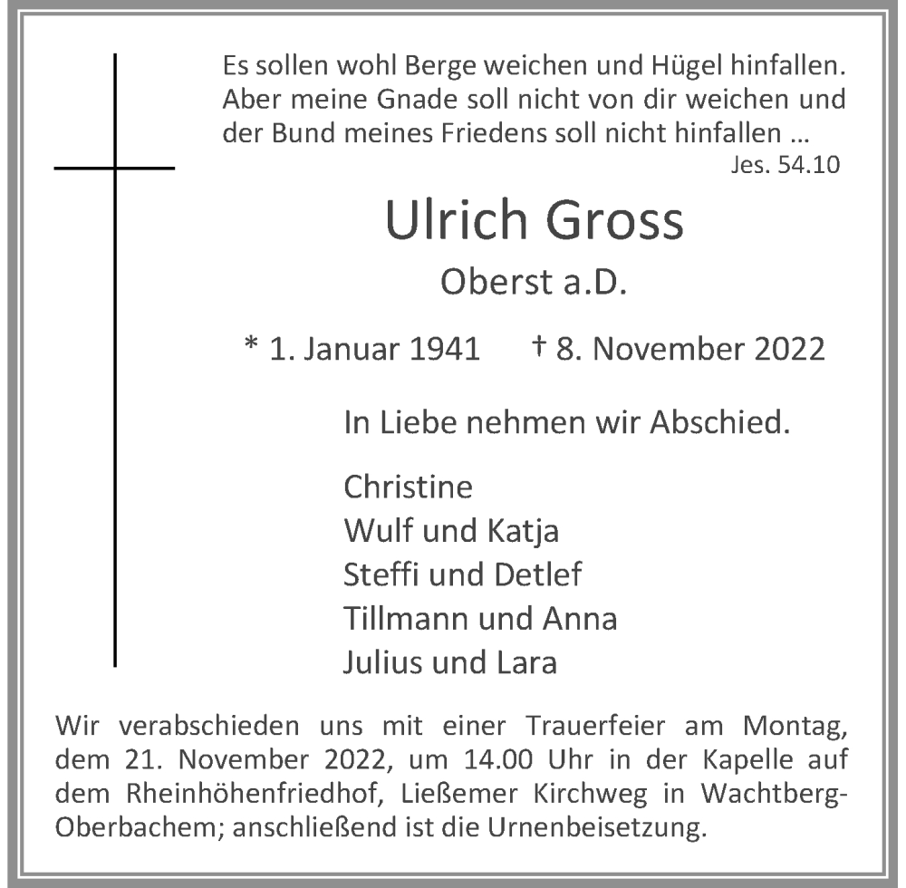  Traueranzeige für Ulrich Gross vom 19.11.2022 aus General-Anzeiger Bonn