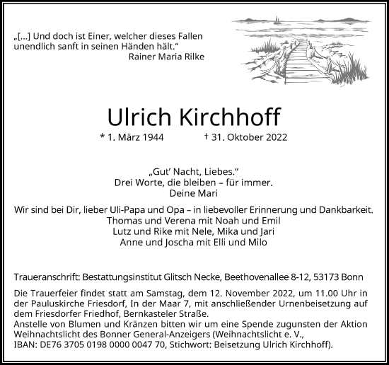 Anzeige von Ulrich Kirchhoff von General-Anzeiger Bonn