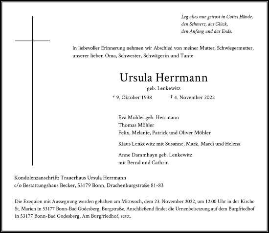 Anzeige von Ursula Herrmann von General-Anzeiger Bonn