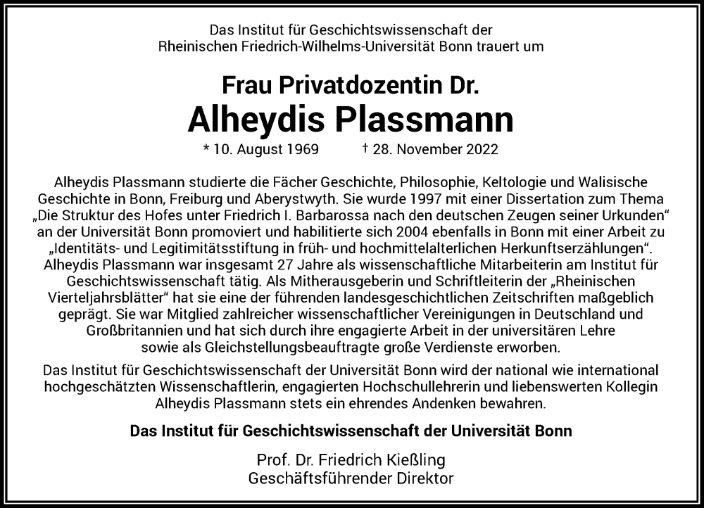  Traueranzeige für Alheydis Plassmann vom 06.12.2022 aus General-Anzeiger Bonn